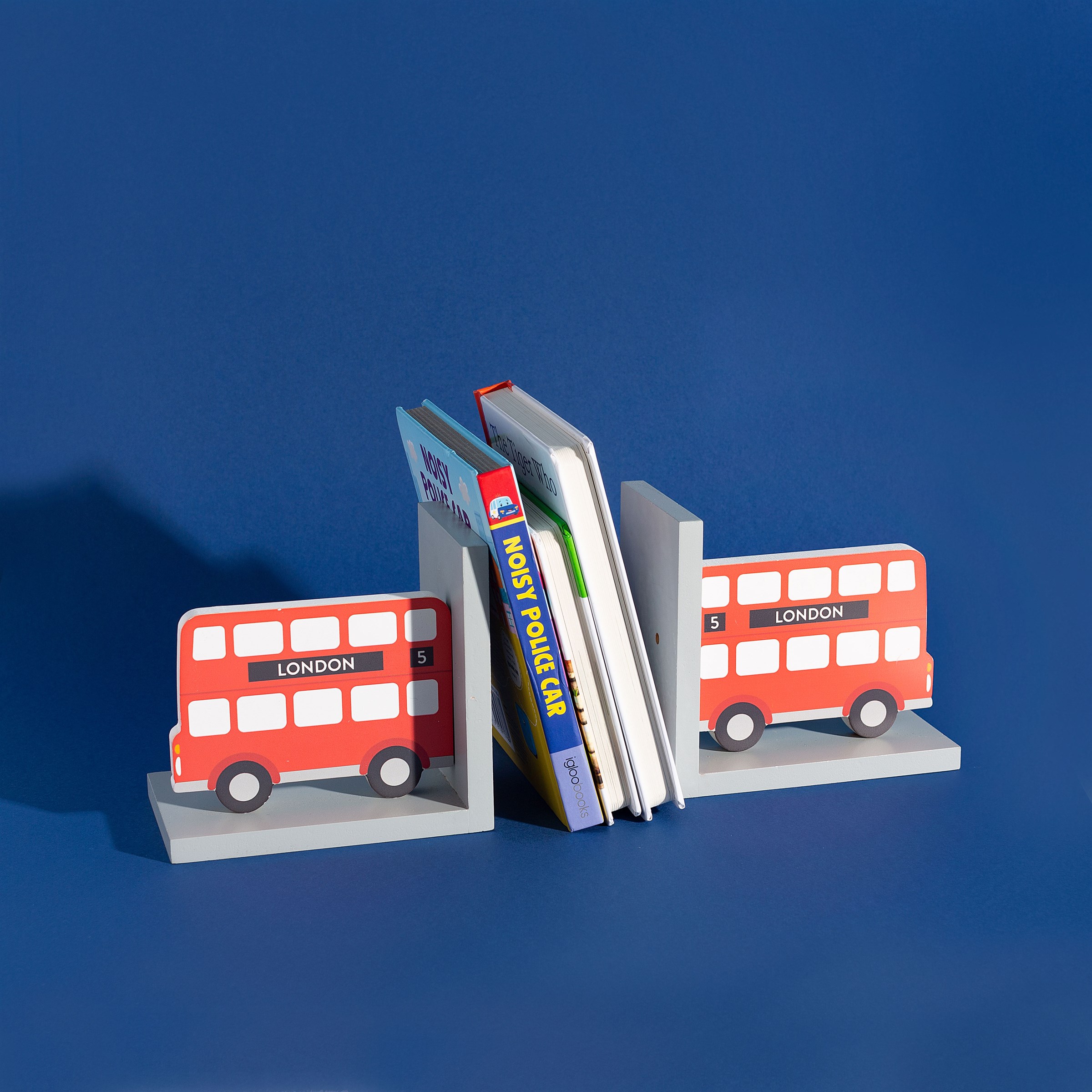 London Bus Bookends with books between them